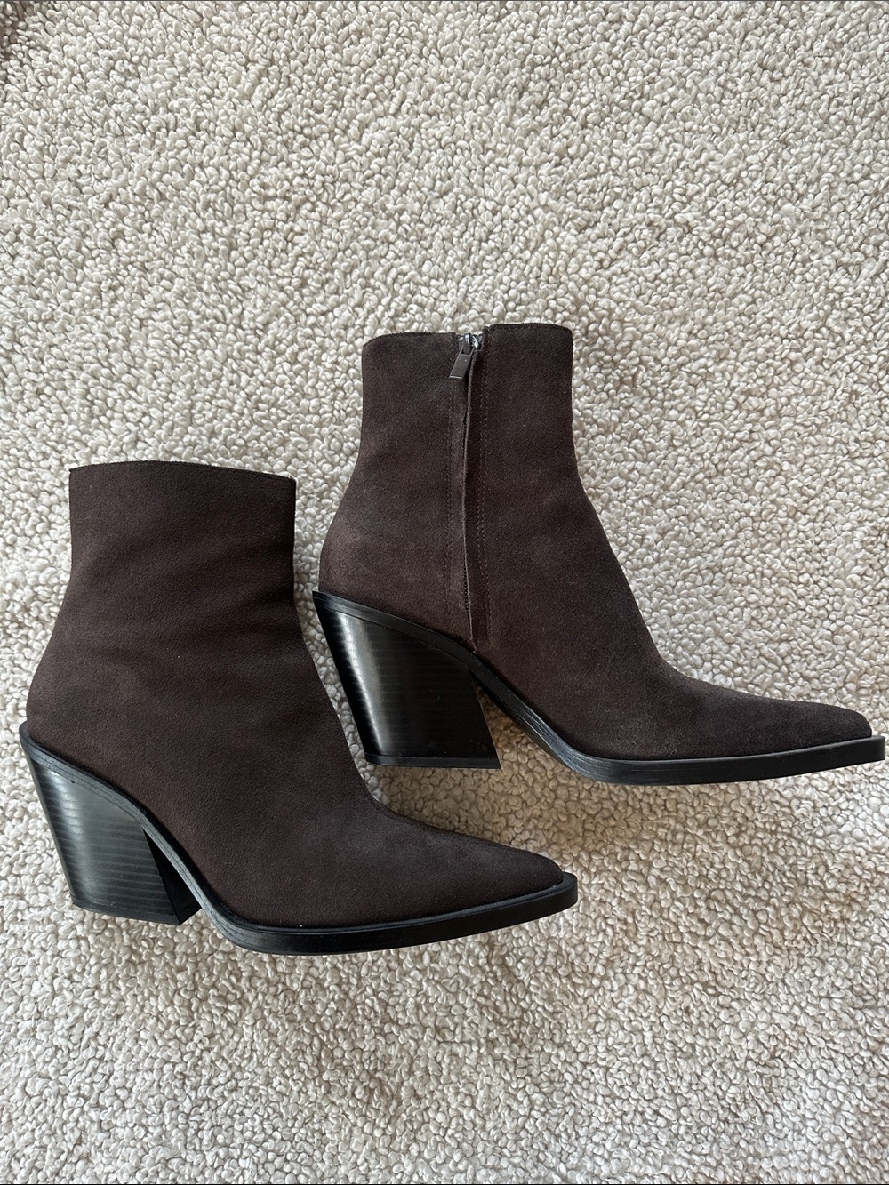 Zara Suede Pointed Toe Ankle Boots in Dark Chocolate Brown